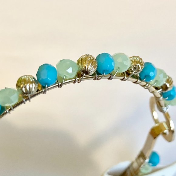 Aqua Bead Pearl Starfish Bangle Bracelet Gold Tone Plated Freshwater Sea Life - Picture 9 of 12
